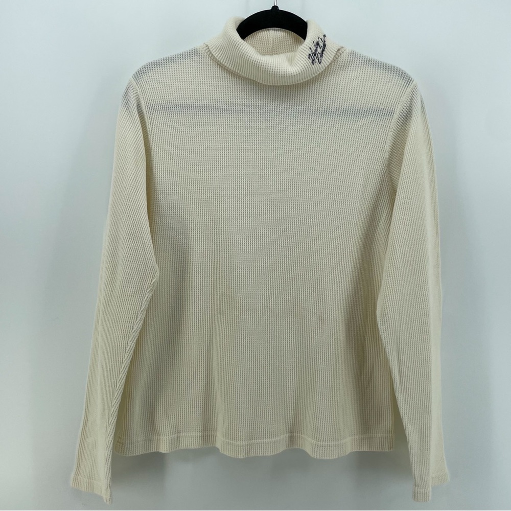 Harley Davidson Womens Turtleneck Cream Waffle Knit Cotton Blend XL - Picture 1 of 7